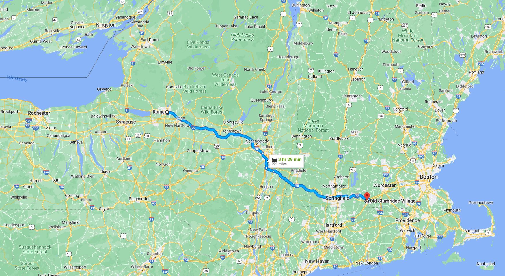Rome NY to Ol Sturbridge Village MA